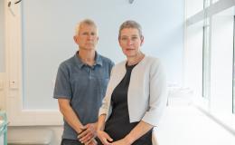 Prof Caroline Moore with patient Paul Rothwell
